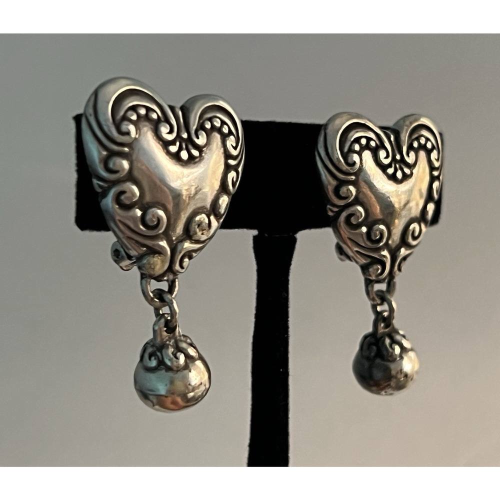 BRIGHTON HEART EARRINGS Love Dangle/Drop Clip-Ons Silver Plated